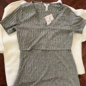 NEW Rib maternity nursing dress flattering A line side slit stretchy M
